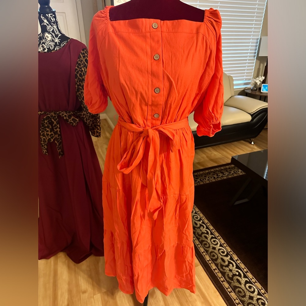 Solid Coral Midi Dress, Sizes 1X - 3X